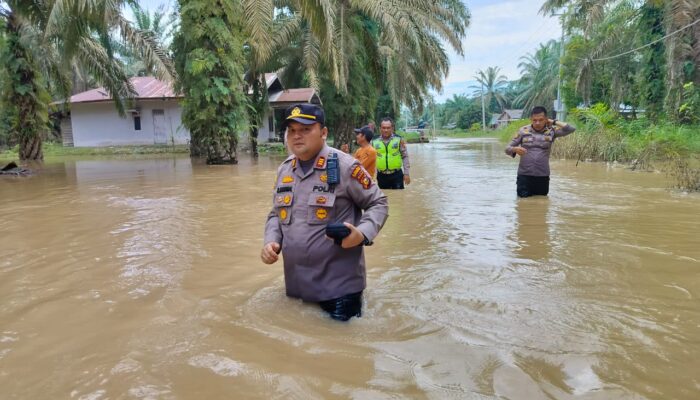 Demi Pengabdian Pada Rakyat, Kapolsek AKP Buyung Terobos Banjir Dalam Program Coolling Sistem.