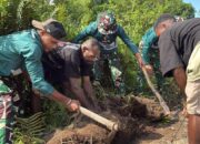 Satgas Yonif 763/SBA Bersama Masyarakat Laksanakan Karya Bhakti Bersihkan Akses Jalan Antar Kampung