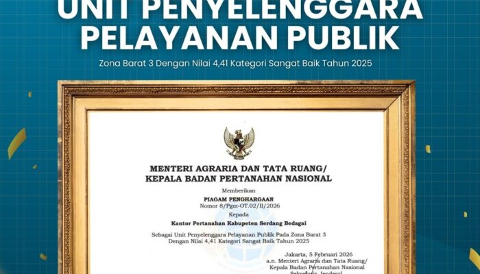 Kantor Pertanahan Kabupaten Serdang Bedagai Raihnya Piagam Penghargaan Sebagai Unit Penyelenggara Pelayanan Publik Zona Barat 3