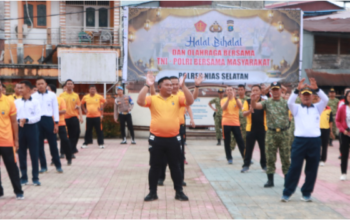 Halal Bilhalal Pasca idulfitri, Polres Nias Selatan Perkuat Sinergitas TNI-Polri dan Masyarakat Lewat Olahraga Bersama