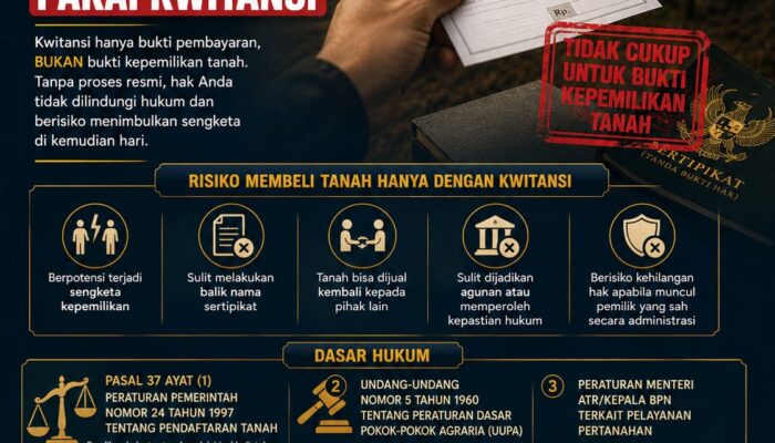 Banyak Masyarakat Belum Memahami Risiko Membeli Tanah Hanya Menggunakan Kwitansi