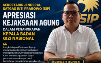 Sekretaris Jenderal Satgas Inti Prabowo (SIP) apresiasi Kejaksaan Agung dalam Penangkapan Kepala Badan Gizi Nasional. 